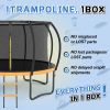 12FT Outdoor Big Trampoline With Inner Safety Enclosure Net, Ladder, PVC Spring Cover Padding, For Kids, Black&Orange Color