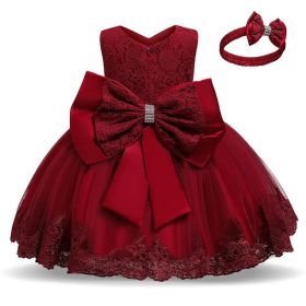M Baby Girl Year Birthday Dress Newborn Christening Gown (Option: Red1-5T)