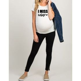 Women T-Shirts Slim Maternity Funny Letter Tops O-Neck Pregnancy Women (Option: I MISS-L)