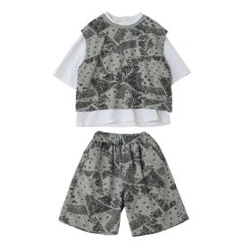 Boys Handsome Short-sleeved Shorts Suit Three-piece Trend (Option: Gray-110CM)