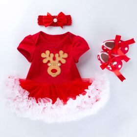 Baby Christmas New Short Sleeve Cartoon Mesh Dress (Option: Shape14-80cm)