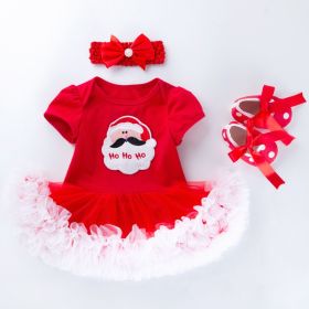 Baby Christmas New Short Sleeve Cartoon Mesh Dress (Option: Shape13-80cm)