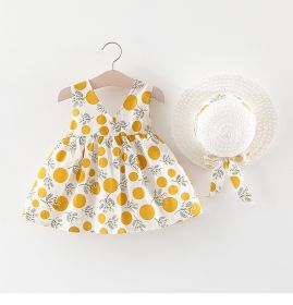 Girls' Summer Baby Girls' Short Sleeve Suit Skirt (Option: Dot Yellow-73cm)