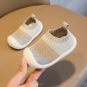 Girls' New Soft Sole Knitted Breathable Flyknit Shoes (Option: FZC Yellow-23)
