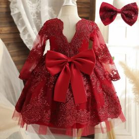 M Baby Girl Year Birthday Dress Newborn Christening Gown (Option: Red-5T)
