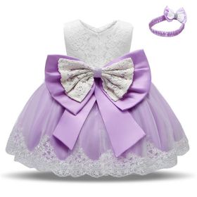 M Baby Girl Year Birthday Dress Newborn Christening Gown (Option: Purple1-5T)