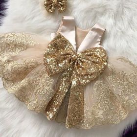 Baby Girl Skirt Flower Heavy Industry Wedding Dress (Option: Apricot-90cm)