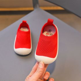 Girls' New Soft Sole Knitted Breathable Flyknit Shoes (Option: Red-23)
