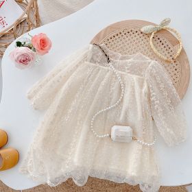 GIRLS Mesh Dress Lace Long Sleeve Dress (Option: Apricot-100cm)