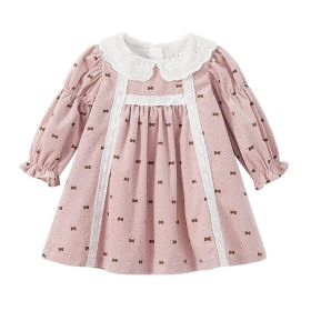 Skin-friendly Cotton Print Skirt Cute Lace Dress (Option: Pink-110cm)