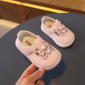 Autumn Little Kids' Leather Shoes Soft Bottom Spring And Autumn Princess Style (Option: Pink-18 Yards Inner Length 13)