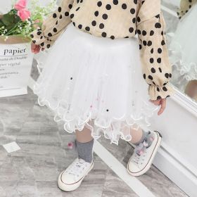 Tulle Tutu Fashion Bead Mesh Princess Skirt Children Dance Skirt Fashion (Option: White-100cm)