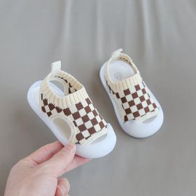 Boys And Girls Fashionable Non-slip Soft Bottom Breathable Flying Woven Toddler Shoes (Option: Khaki-16)