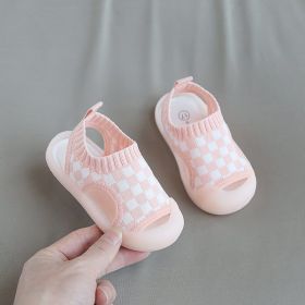 Boys And Girls Fashionable Non-slip Soft Bottom Breathable Flying Woven Toddler Shoes (Option: Pink-16)