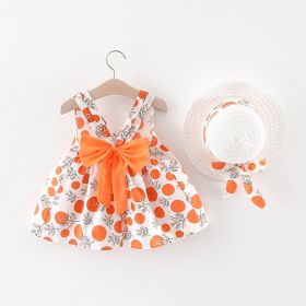 Girls' Summer Baby Girls' Short Sleeve Suit Skirt (Option: Dot Orange-90cm)